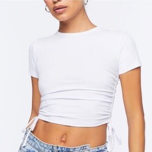 NWOT Zara Ribbed Baby Tee with Cinched Side Ties in White Size S